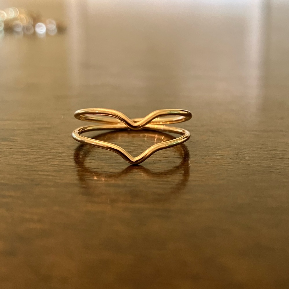 Gold Dainty Double V Ring